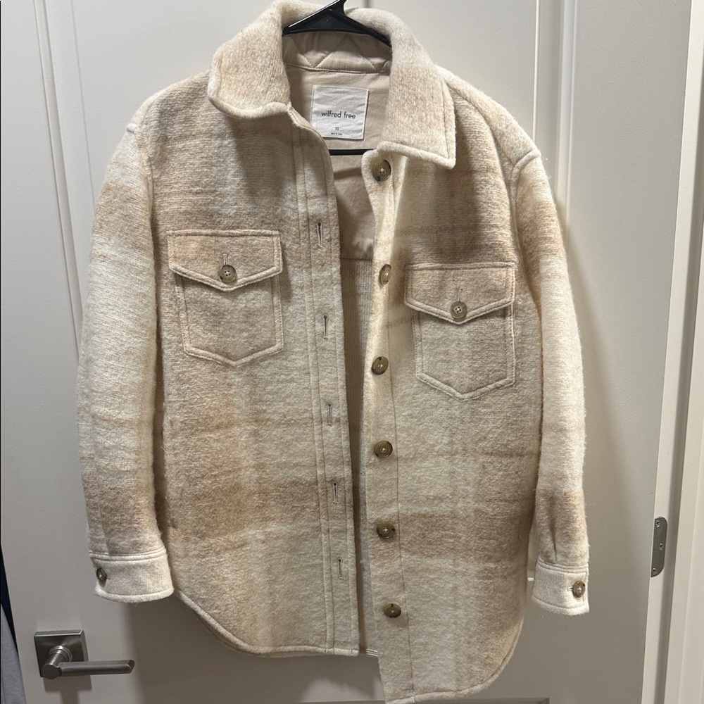 Wilfred Beige Plaid Shirt Jacket